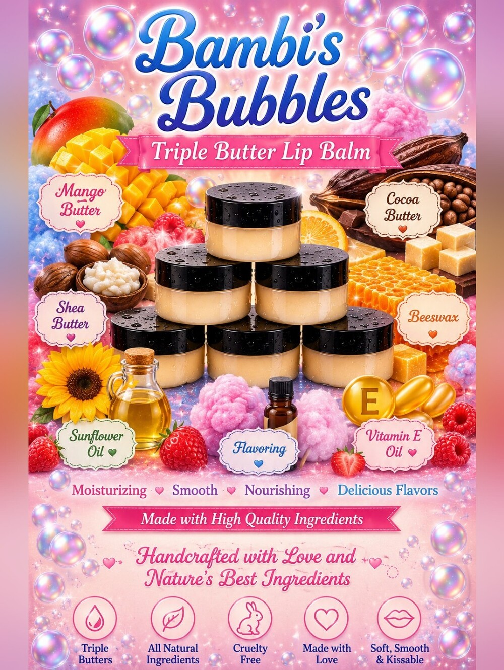 BACK! HandCrafted Triple Butter Lip Balm Mini 10ml Each Assort Flavors